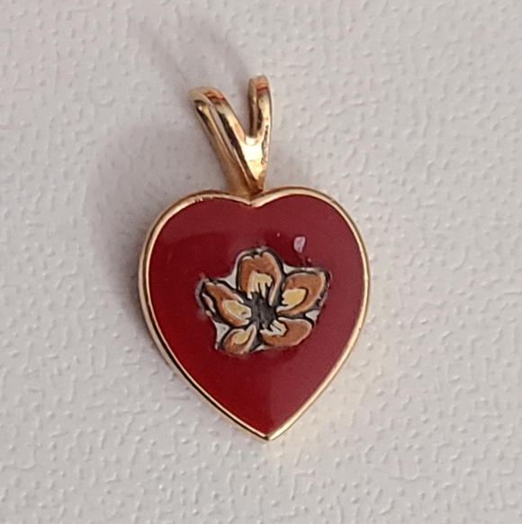 Vintage Reed & Barton Heart Necklace Pendant Cloisonne Estate Small Euc - Picture 5 of 9